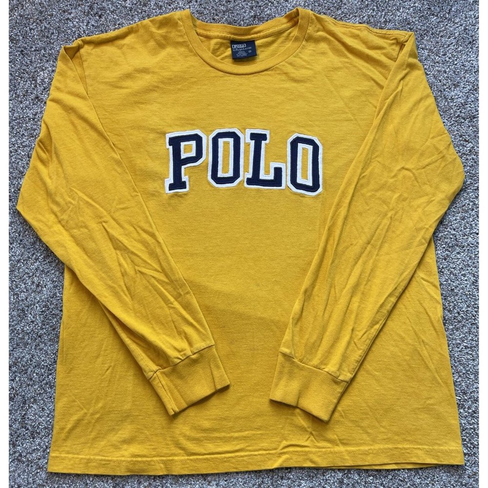 Vintage 90's Men's Medium Polo Ralph Lauren Spellout Long Sleeve T-Shirt